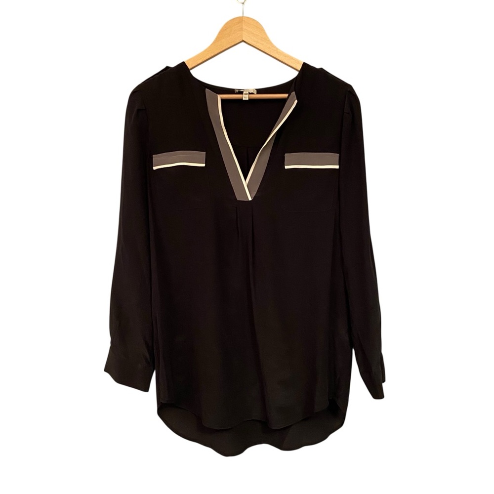 Joie Elegant Black Blouse with Cream Details